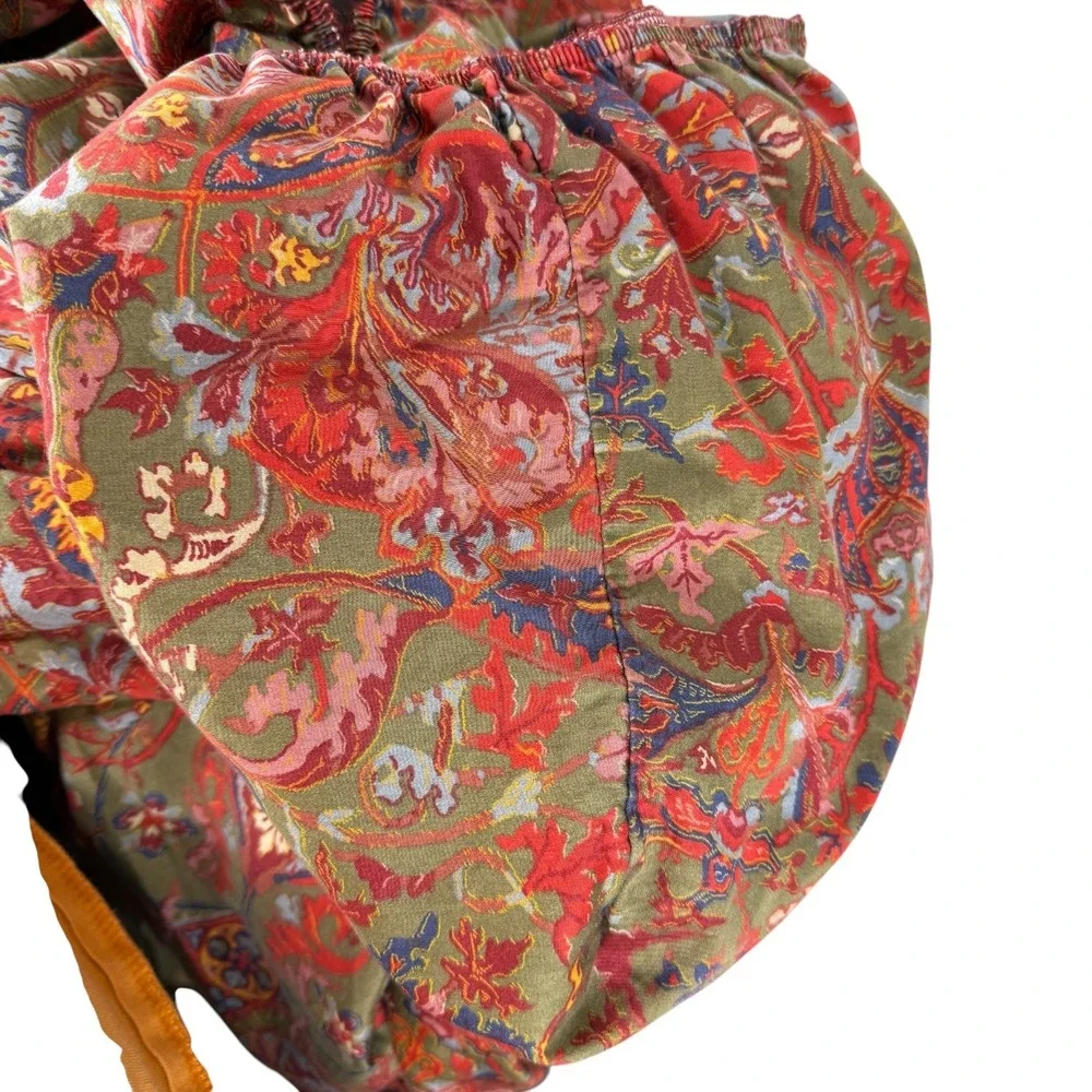 Ralph Lauren Galahad Queen Size Fitted Sheet Red Floral Paisley Cotton Sateen